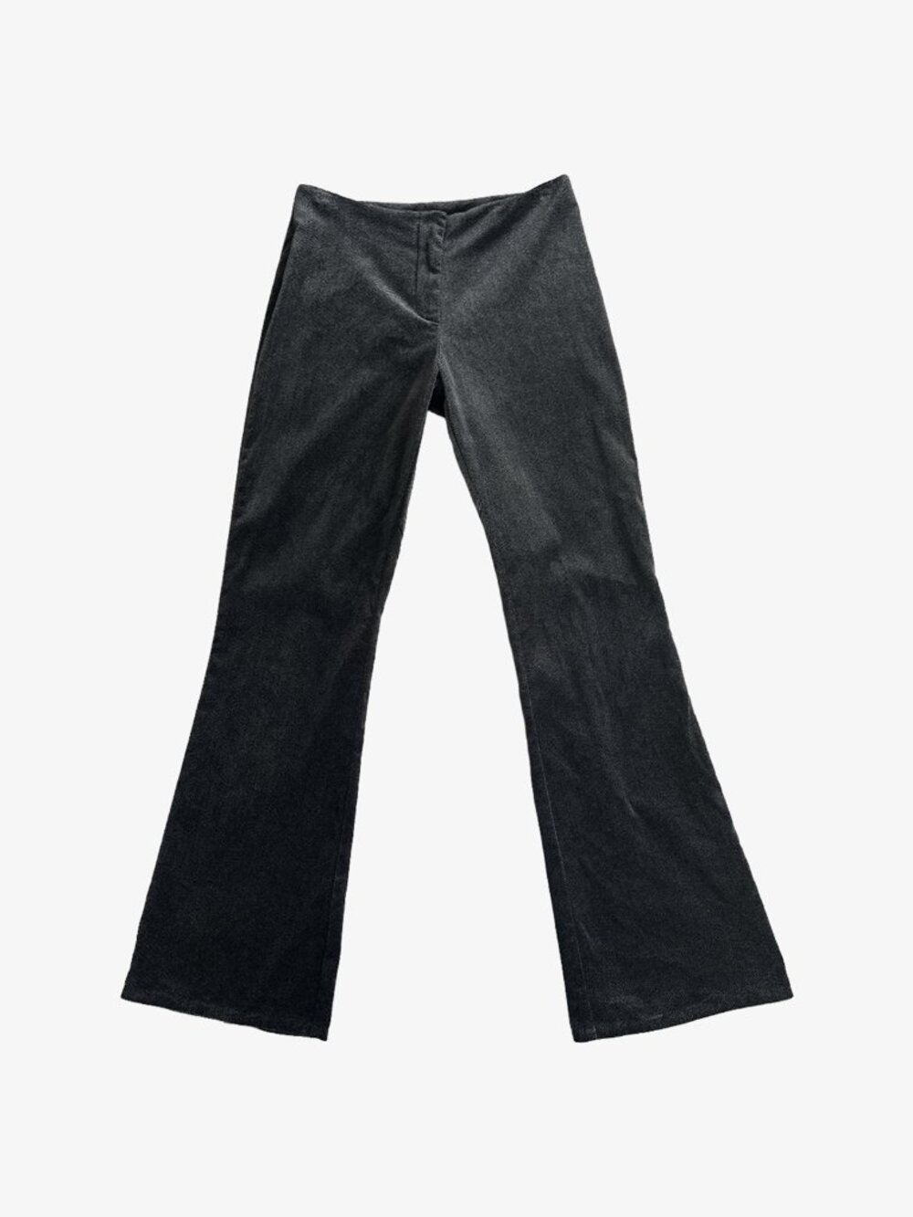 Vintage Y2K Gray/Black Charcoal Velvet Velour Herringbone Split End Flared  Pant